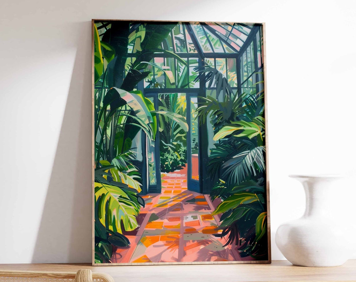 Tropical Sunlit Greenhouse Conservatory Lush Palm Leaves Art Print