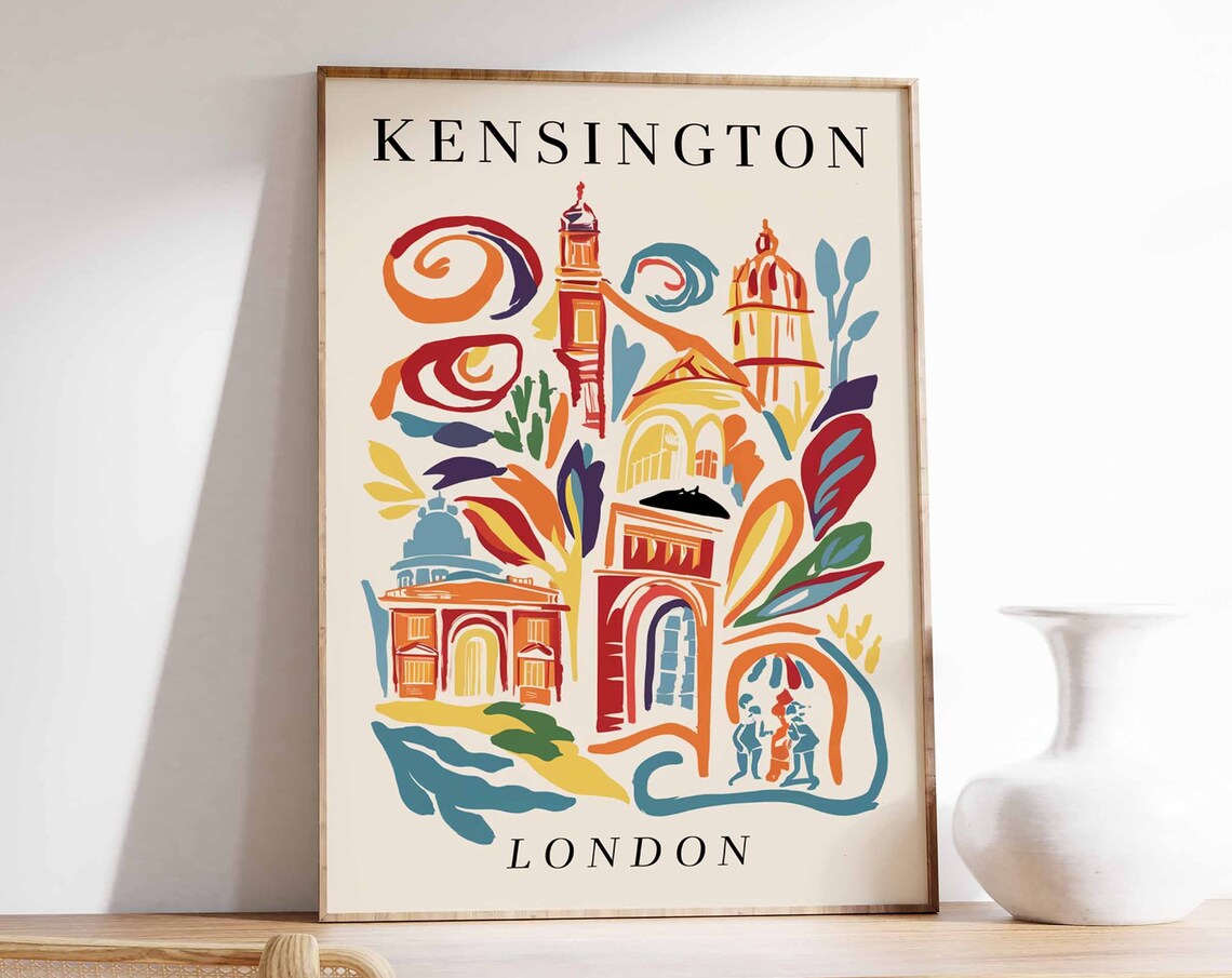 Kensington Abstract Swirl Buildings London Modern Art Poster