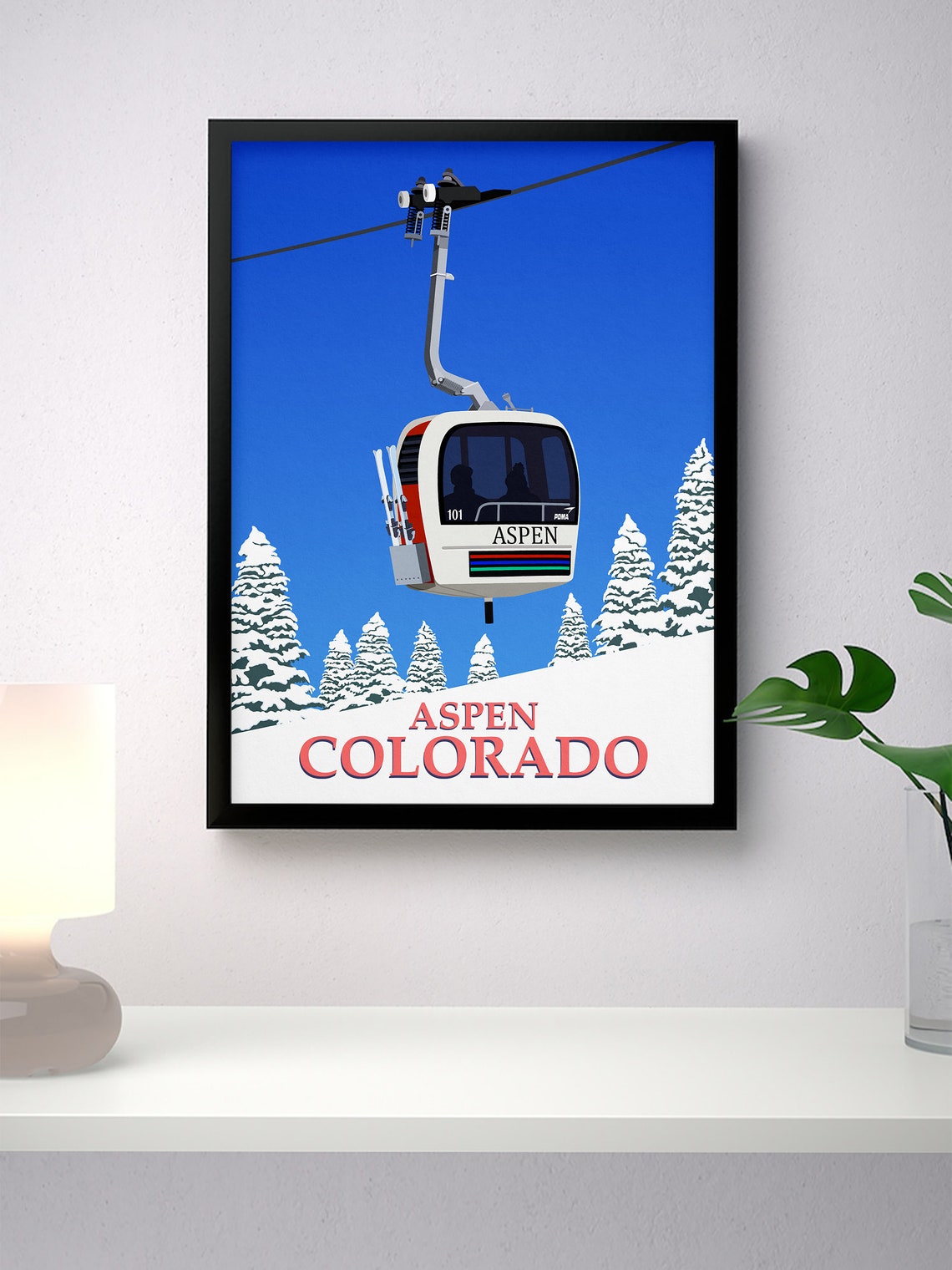 Aspen Colorado Retro Gondola Cable Car Snowy Pines Travel Poster - Image 4