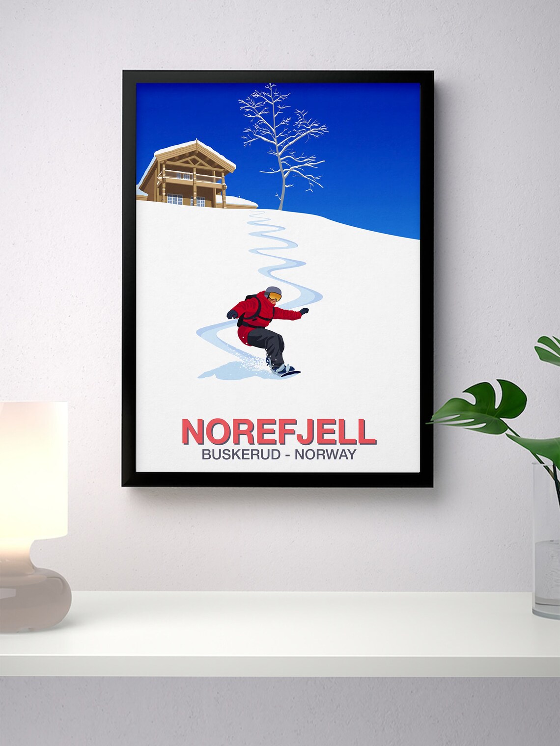 Norefjell Buskerud Norway Snowboarder Chalet Winter Mountain Ski Poster - Image 2