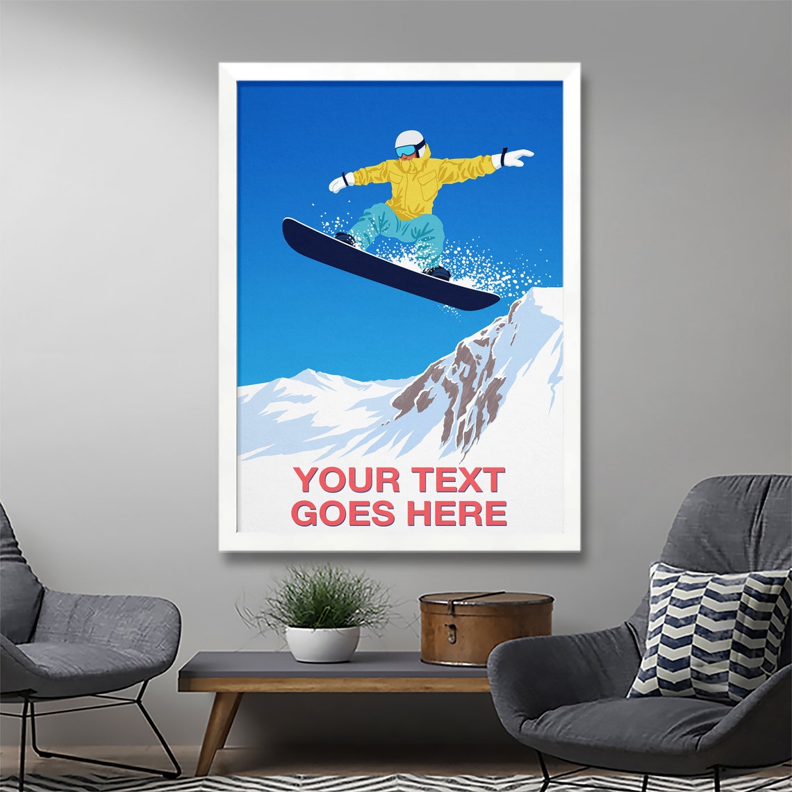 Personalised Snowboard Air Jump Poster Custom Text Winter Gift Art - Image 3