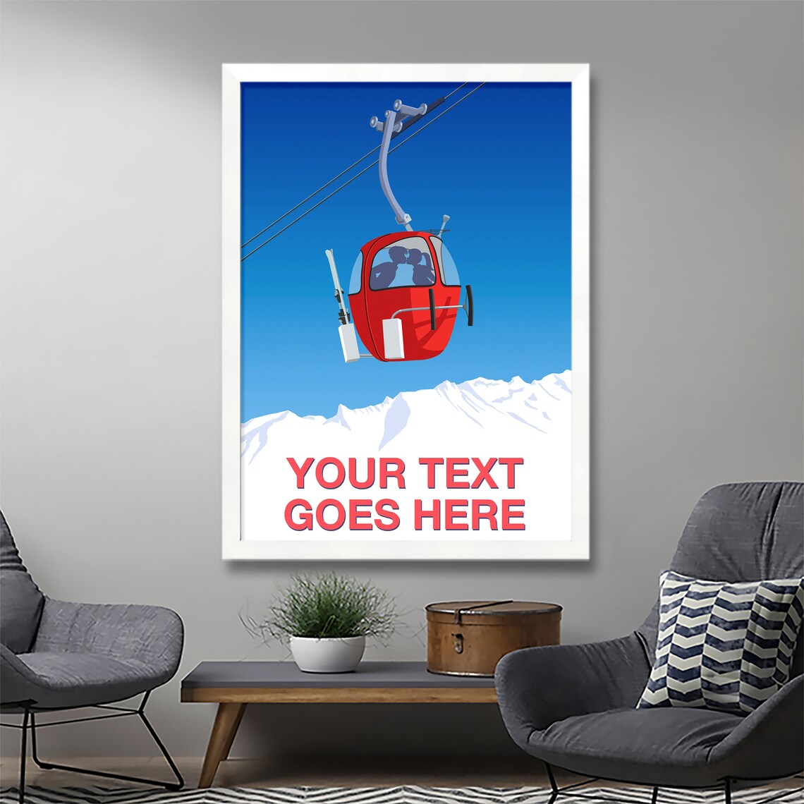 Personalized Ski Art, Vintage Gondola Poster - Image 3