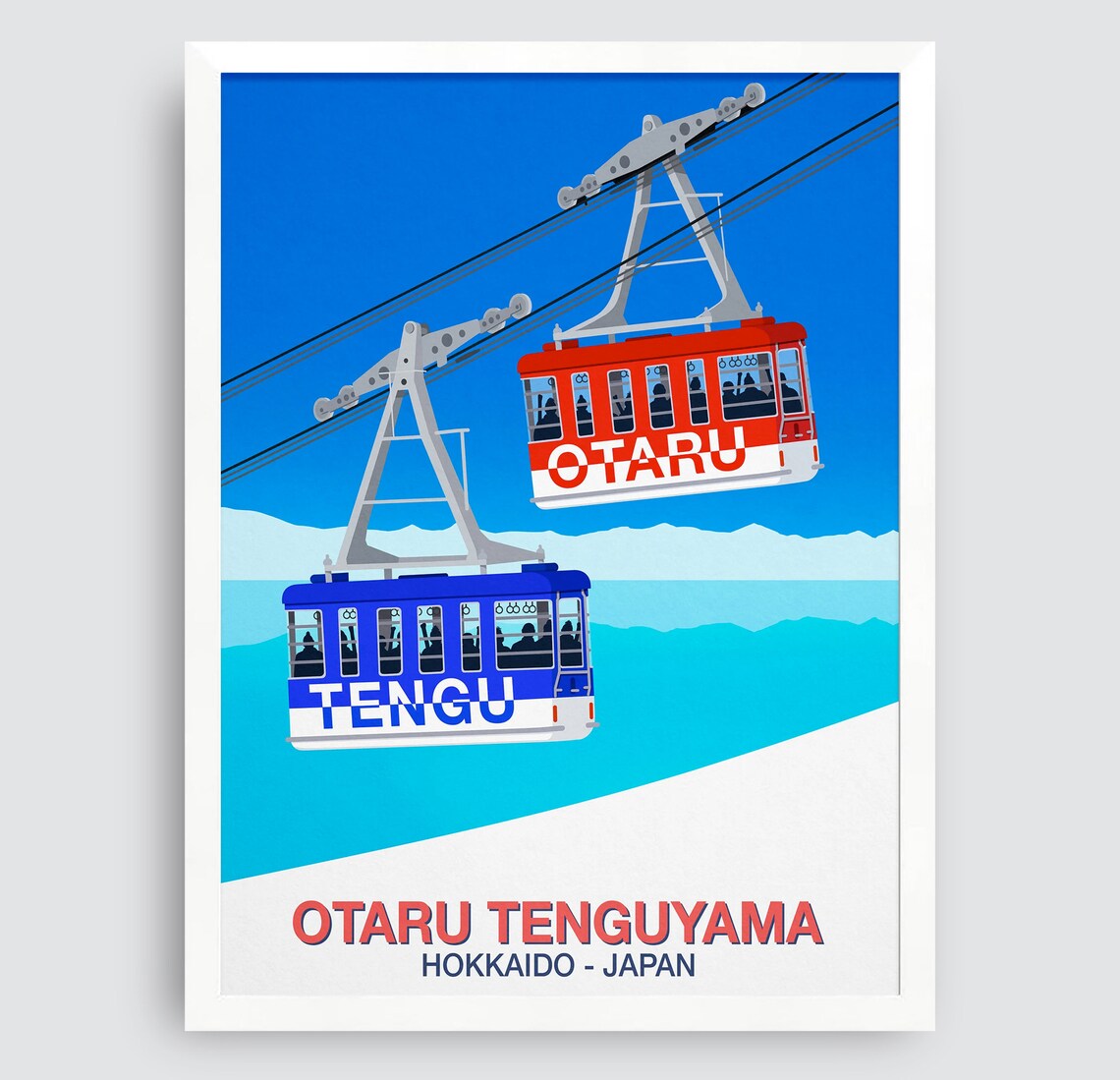 Otaru Tenguyama Ski Poster with Red and Blue Cable Cars Hokkaido Japan - Image 3