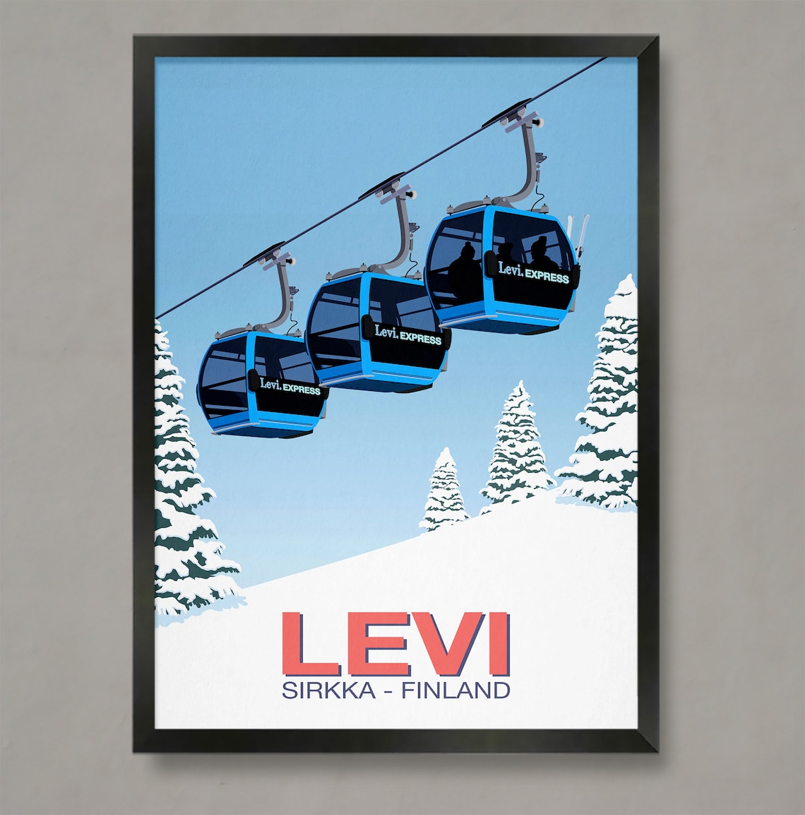 Levi Ski Resort Travel Poster, Winter Sports Print