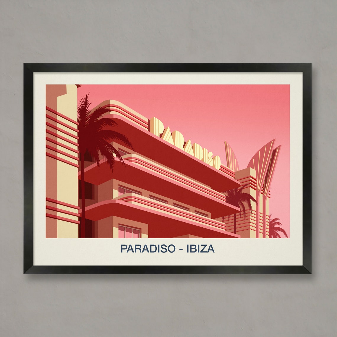 Paradiso Ibiza Nightclub Poster Art Deco Hotel Palms Pink Artwork