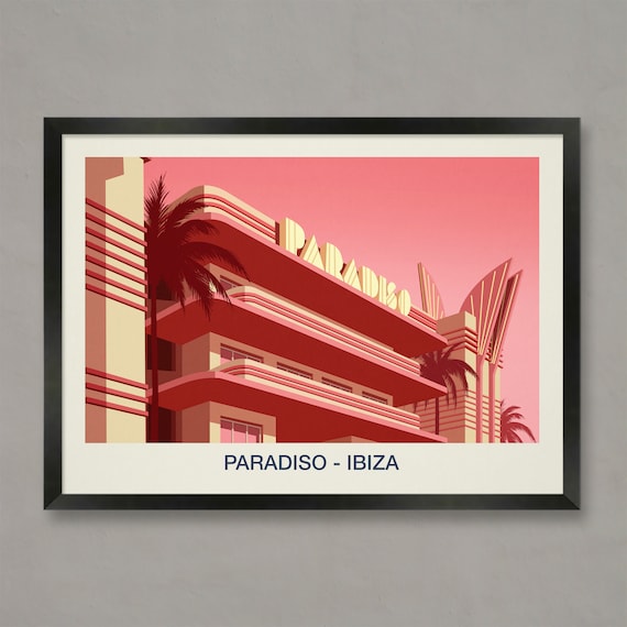 Paradiso Ibiza Nightclub Poster Art Deco Hotel Palms Pink Artwork