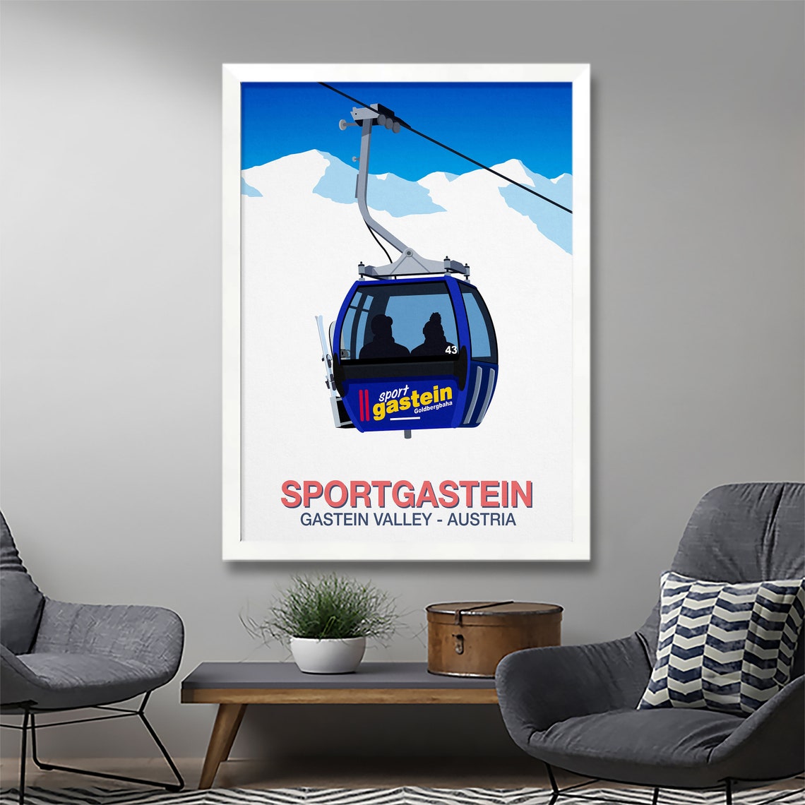 Sportgastein Ski Poster with Blue Gondola Gastein Valley Austria Peaks - Image 2