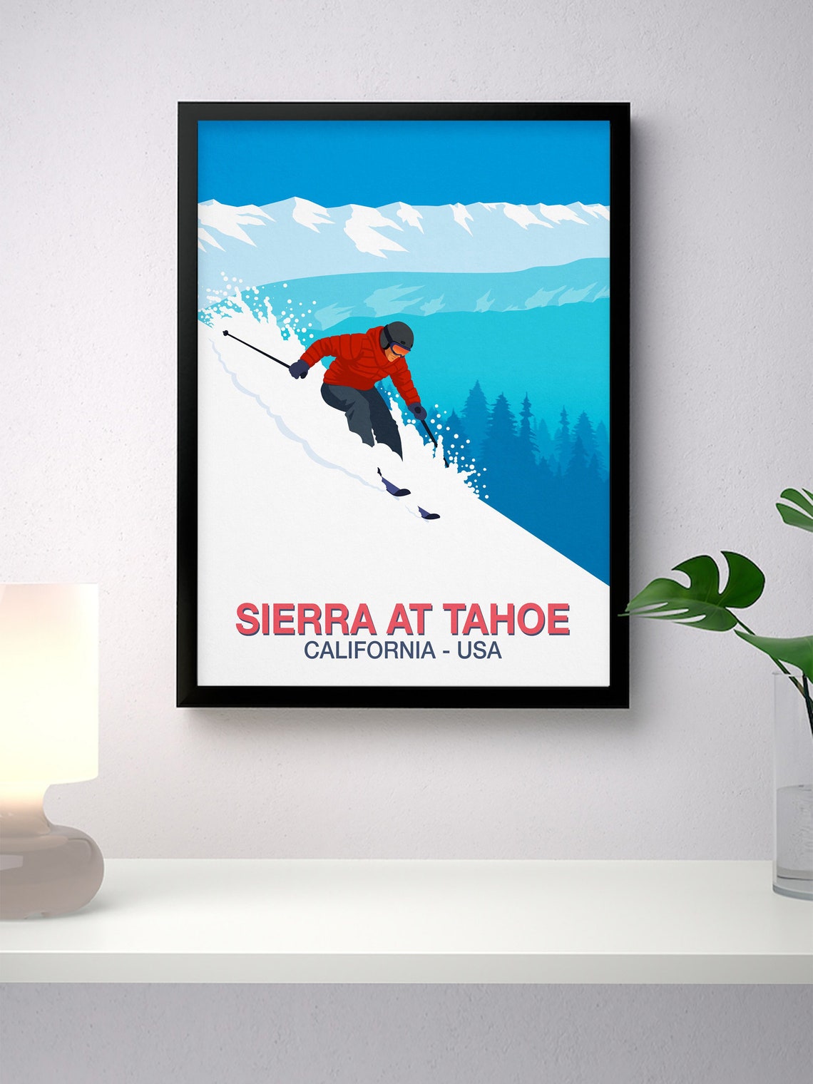 Sierra at Tahoe Ski Poster California Powder Carving Red Jacket - Image 4