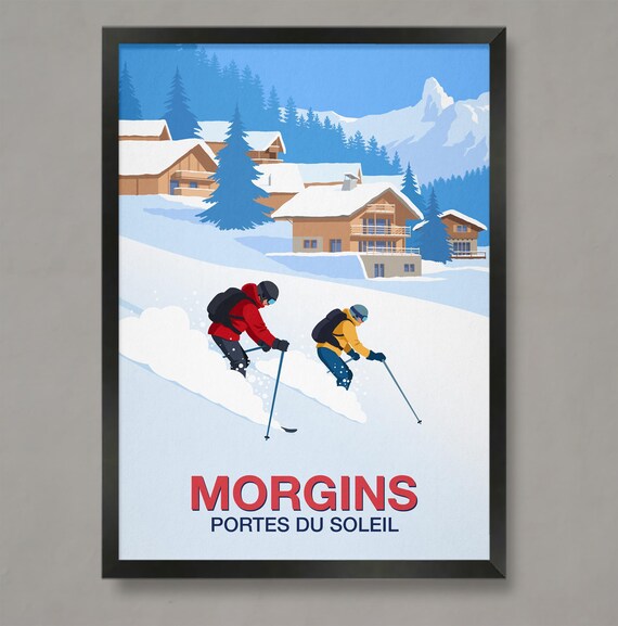 Morgins Portes du Soleil Alpine Ski Resort Vintage Travel Poster