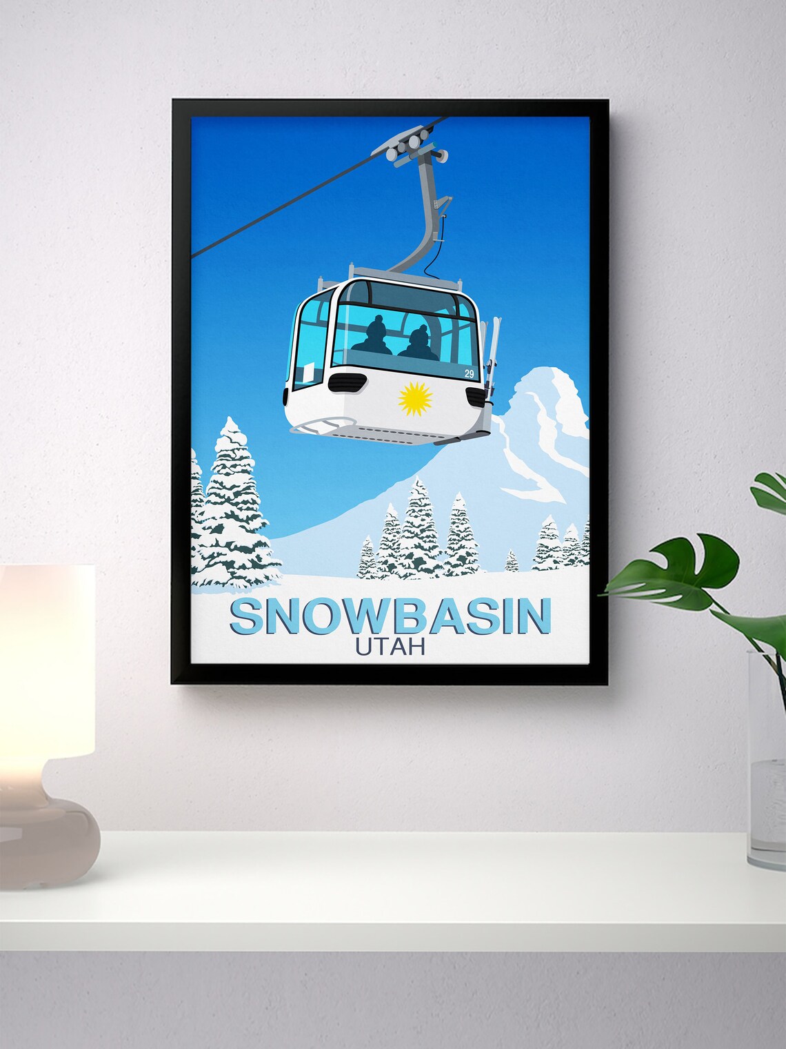 Snowbasin Utah White Gondola Cable Car Ski Resort Travel Poster - Image 4