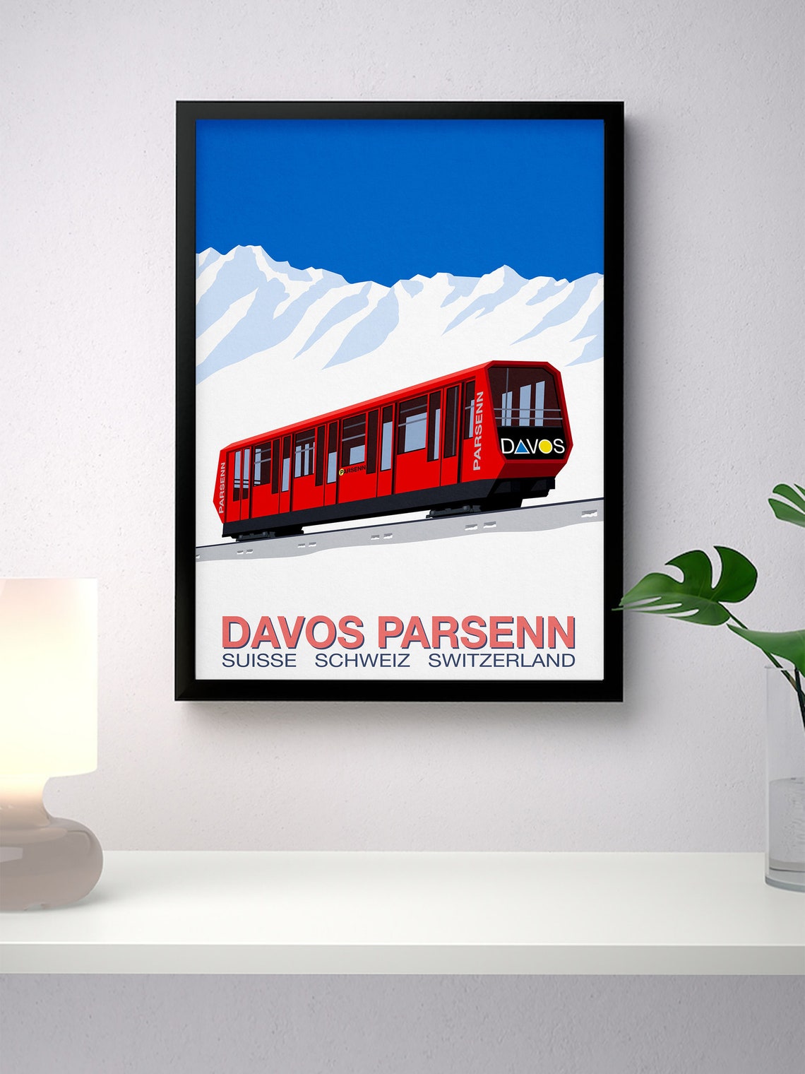 Davos Parsenn Red Mountain Train Switzerland Ski Resort Travel Poster - Image 4