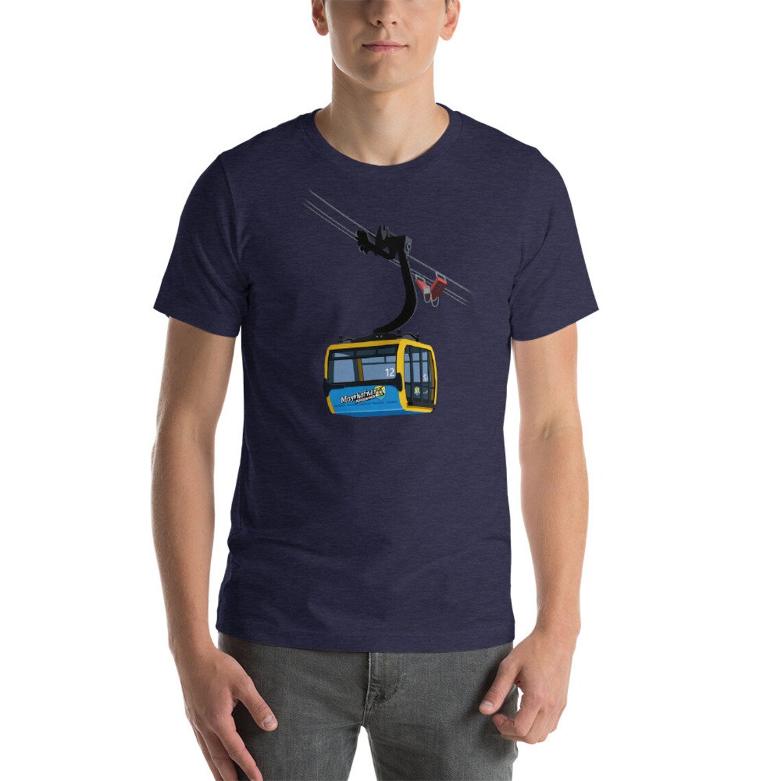 Mayrhofen Austria Blue Yellow Gondola Graphic Tee Short Sleeve Art Print - Image 2