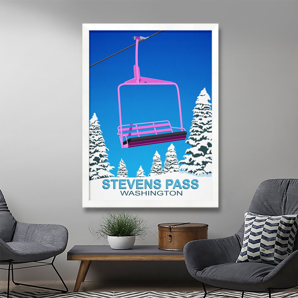 Stevens Pass Ski Resort Travel Poster, Ski Resort Print - Image 2