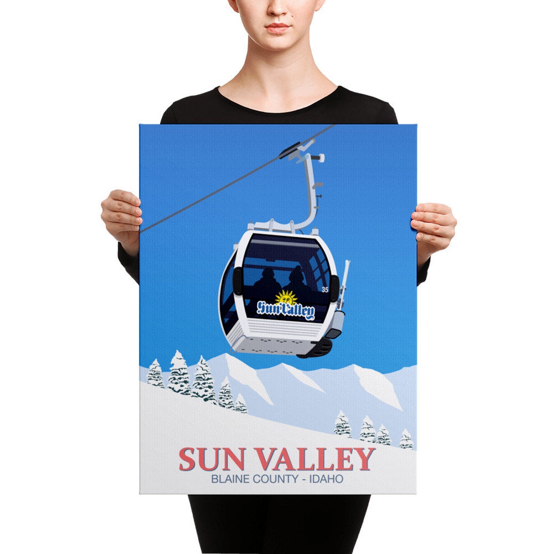 Sun Valley Idaho Blaine County White Gondola Retro Ski Art Poster - Image 3