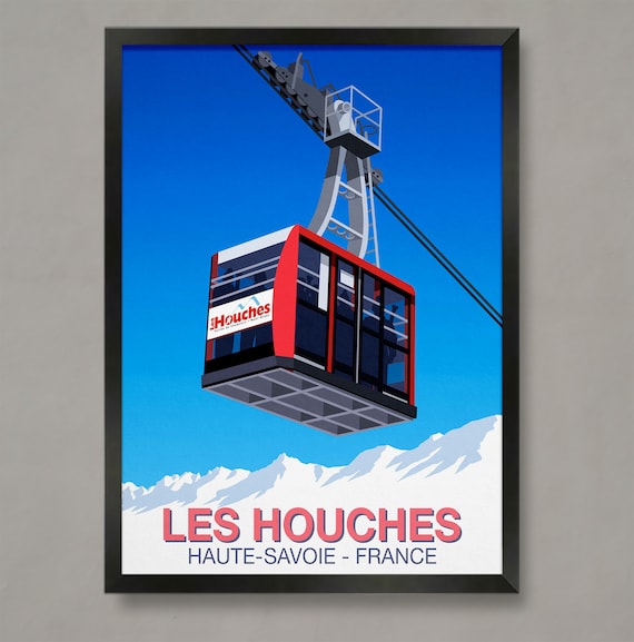 Les Houches Chamonix Mont Blanc Red Cable Car France Ski Poster