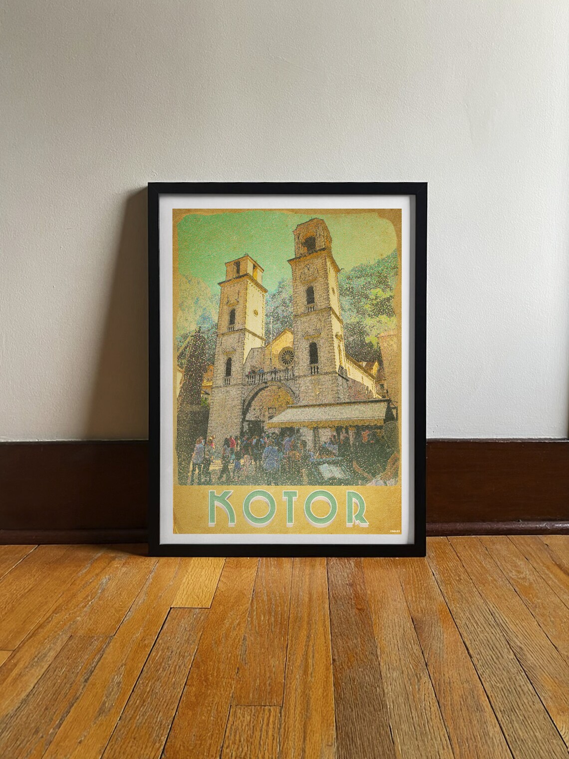 Kotor Montenegro Old Town Cathedral Retro Vintage Travel Poster