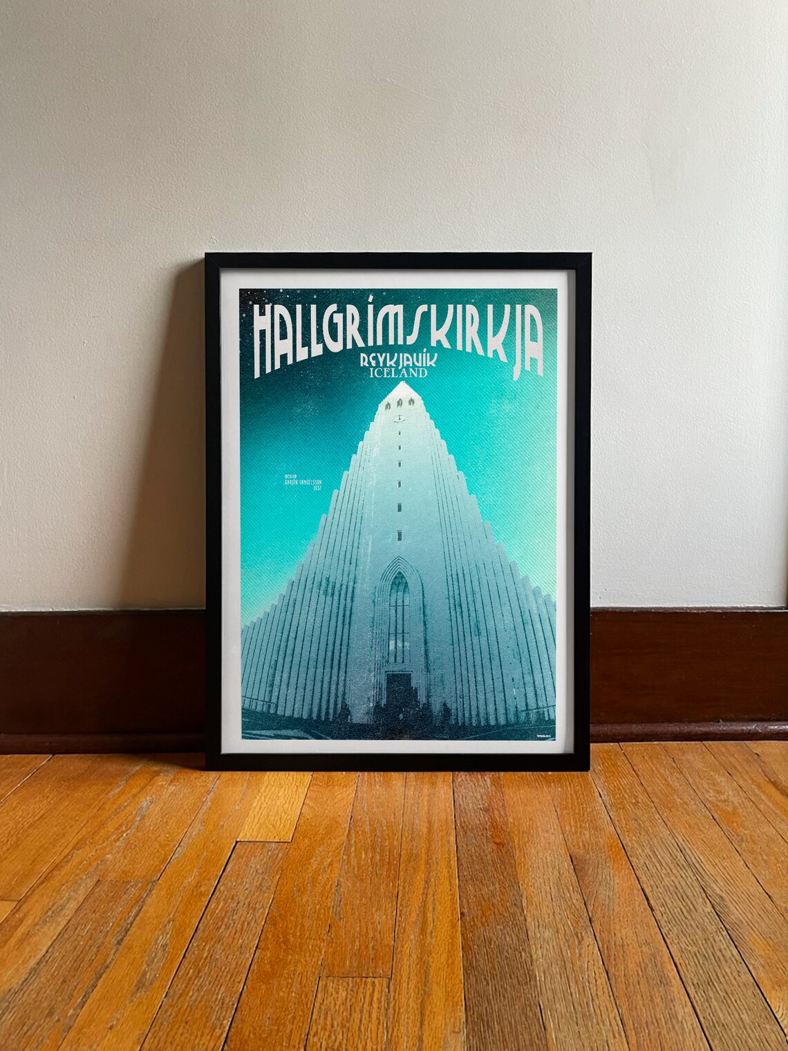 Hallgrimskirkja Church Reykjavik Iceland Vintage Travel Poster Art