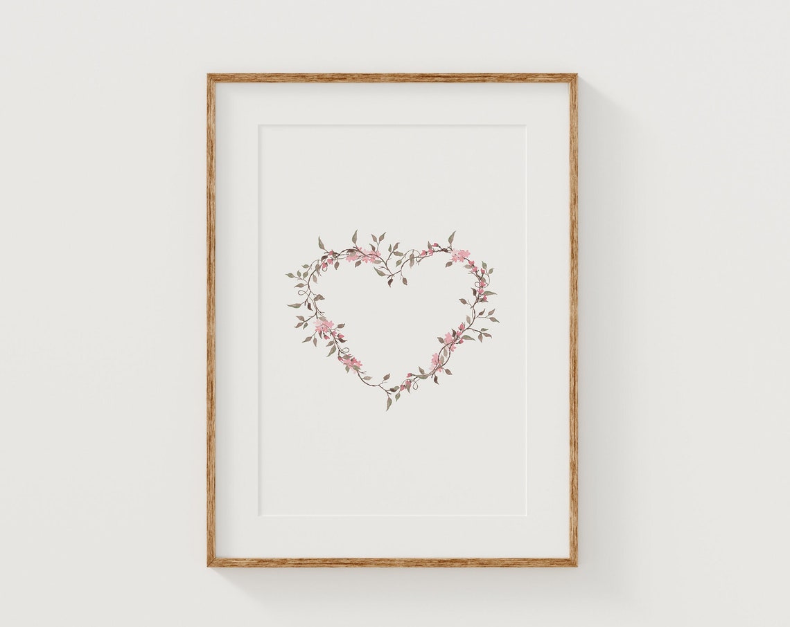 Floral Heart Print Valentines Day Wall Art Watercolor Floral Heart Girls Nursery Wall Art Farmhouse Valentines Day Decor - Image 4