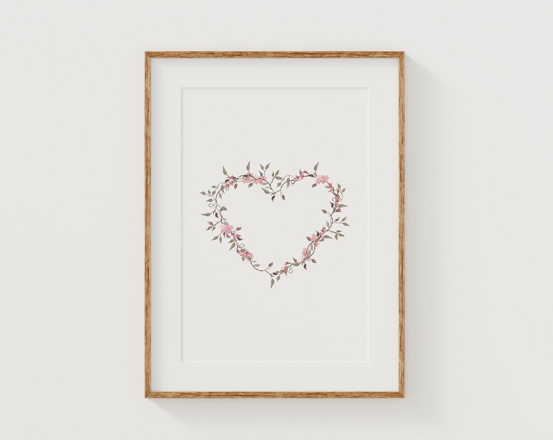 Pink Blossom Heart Wreath Watercolor Valentine Floral Poster - Image 4
