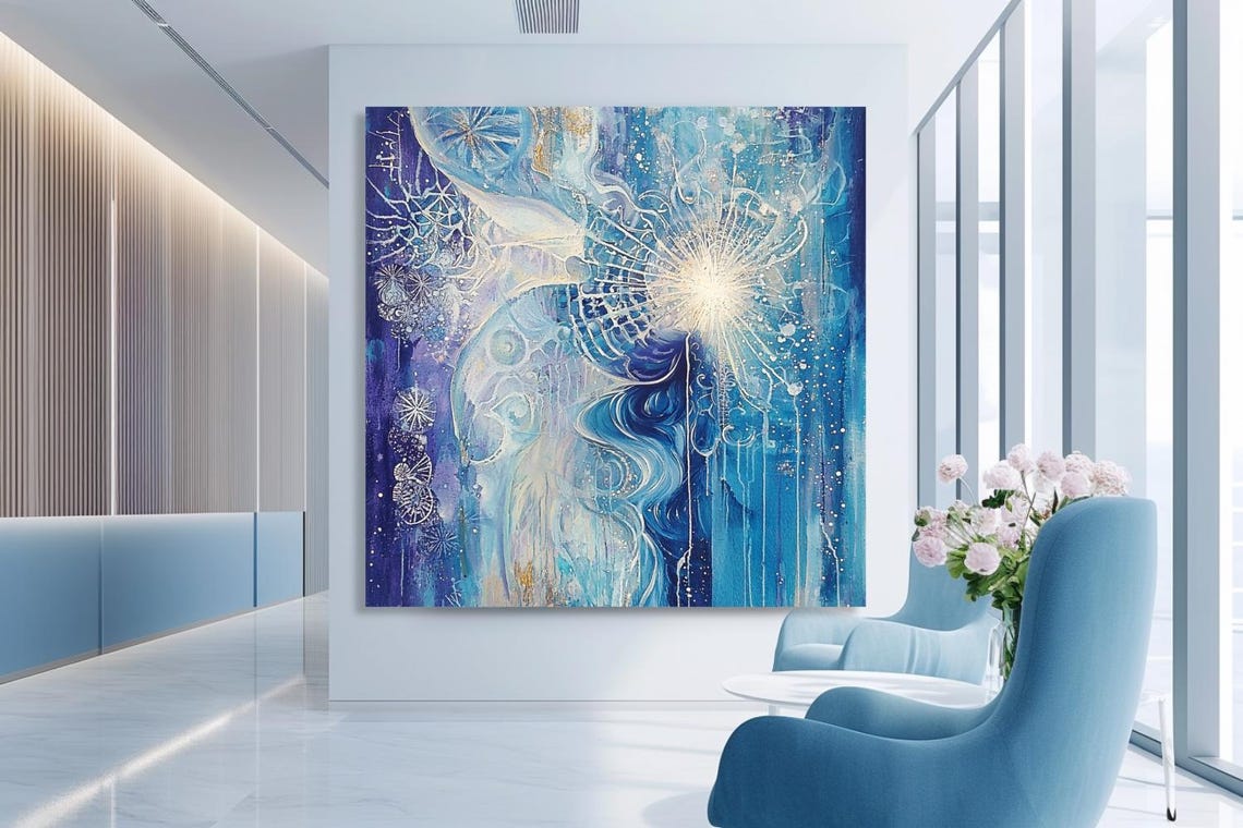 Blue Transformation Celestial Swirl Abstract Contemporary Art Poster