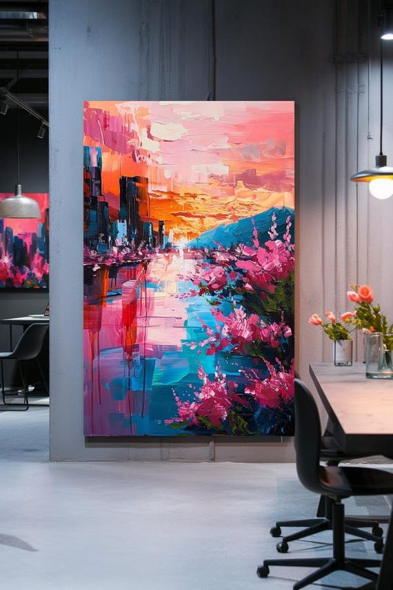 Painting Sunset Symphony Abstract Stretched Painting Wall Art Print Contemporary Artwork For Home Decor