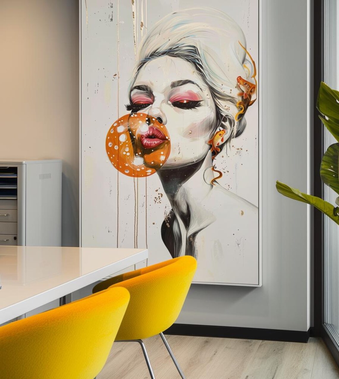 Woman Blowing Golden Bubble With Goldfish Fantasy Art Poster - Image 2