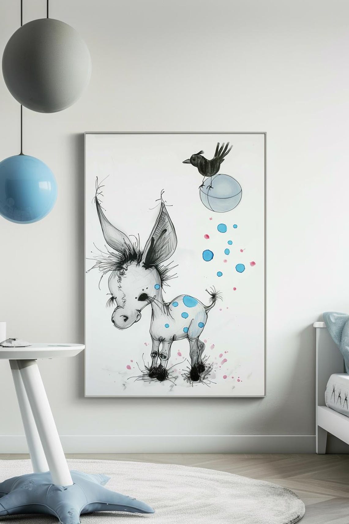 Looking For A Friend Whimsical Spotted Donkey With Bird Poster