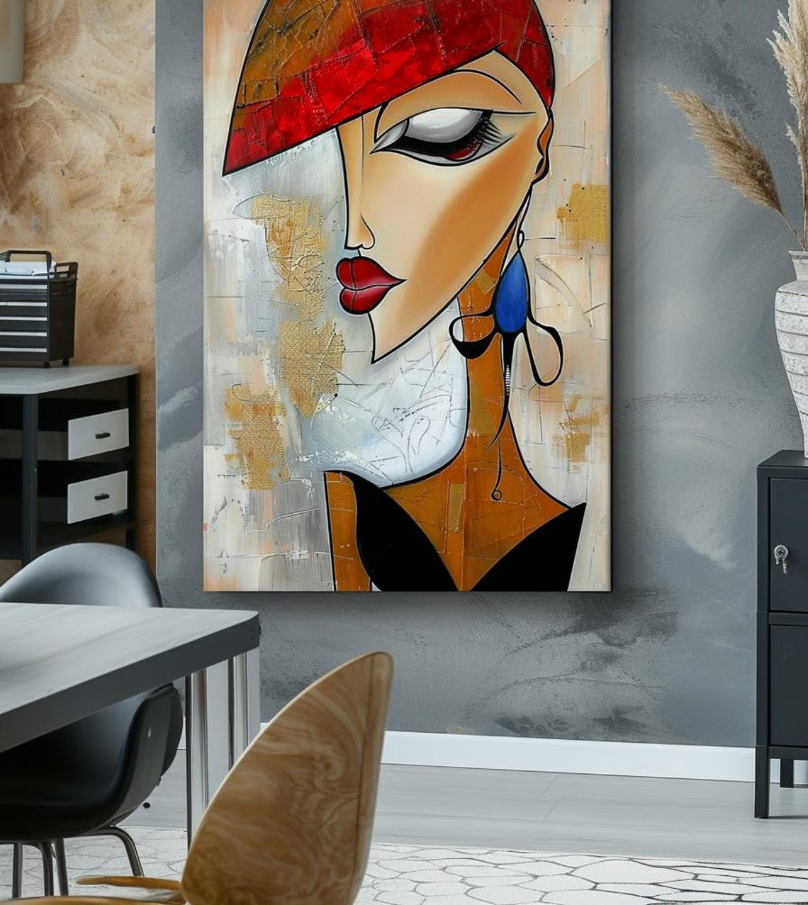 Abstract Woman Profile With Red Hat Picasso Style Modern Poster - Image 3