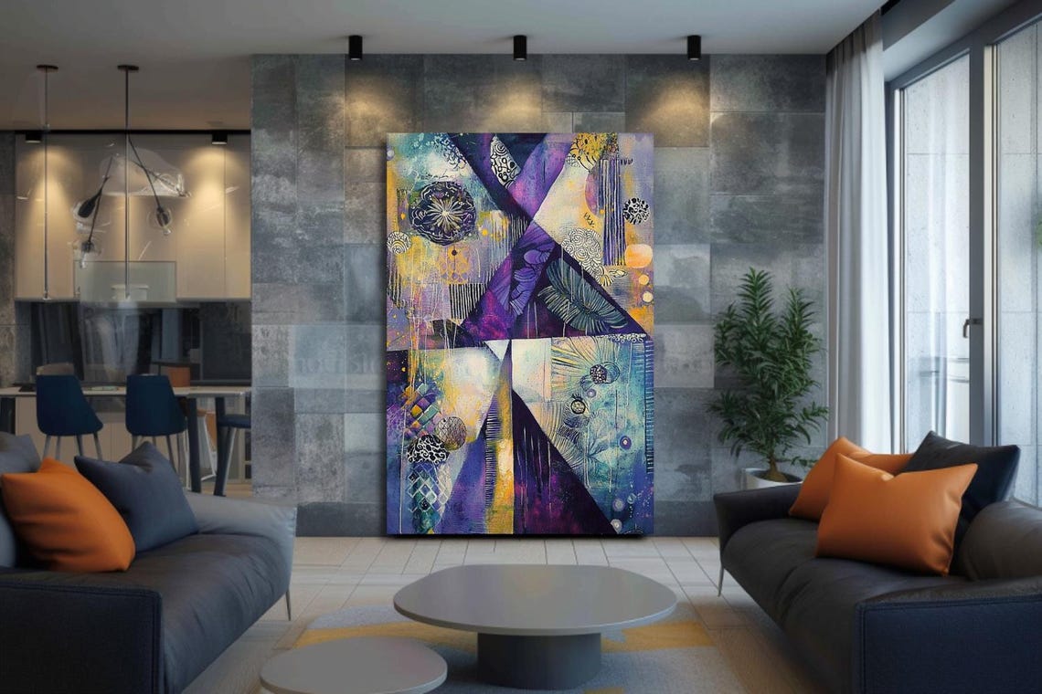Layers Purple And Gold Geometric Abstract Collage Art Poster - Image 2