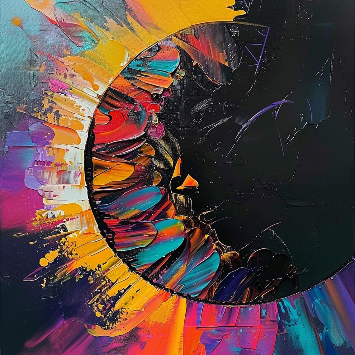 Vibrant Crescent Aura Rainbow Palette Knife Abstract Art Poster - Image 3