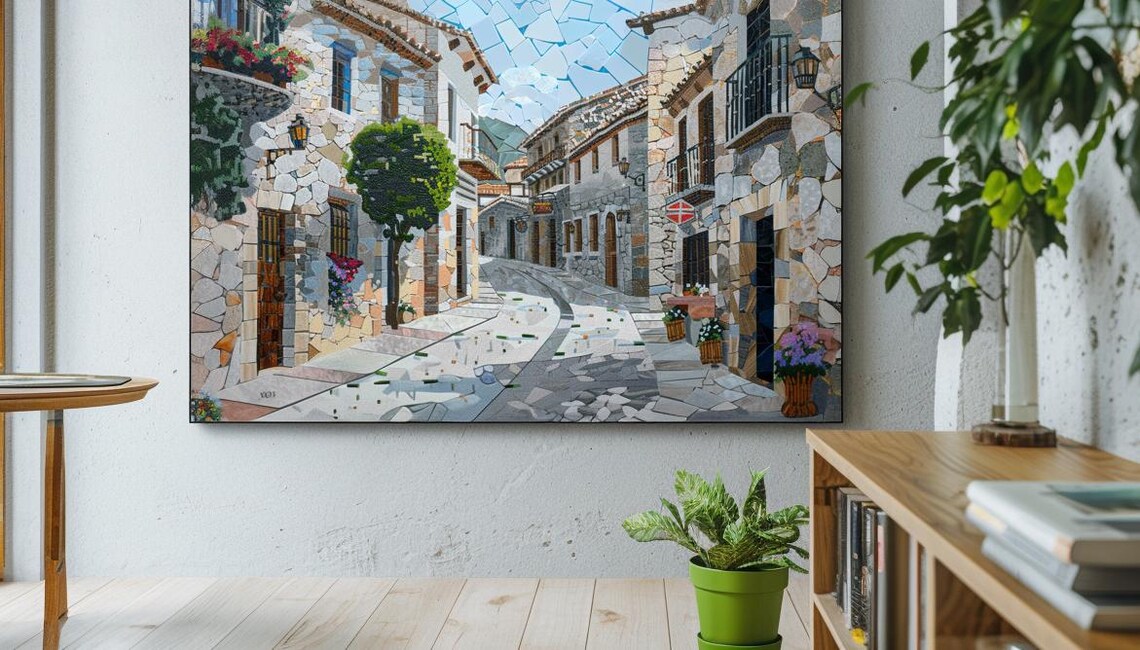 Old Town Stone Street With Balconies Mosaic Europe Travel Poster
