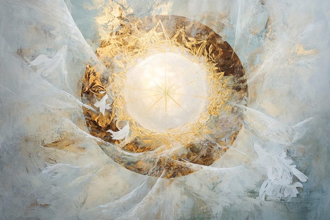 Radiant White And Gold Circle Portal With Dove Ethereal Poster - Image 2