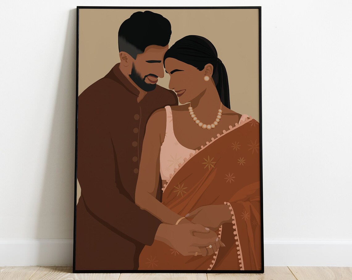 Indian Couple Art Print, South Asian Desi Art