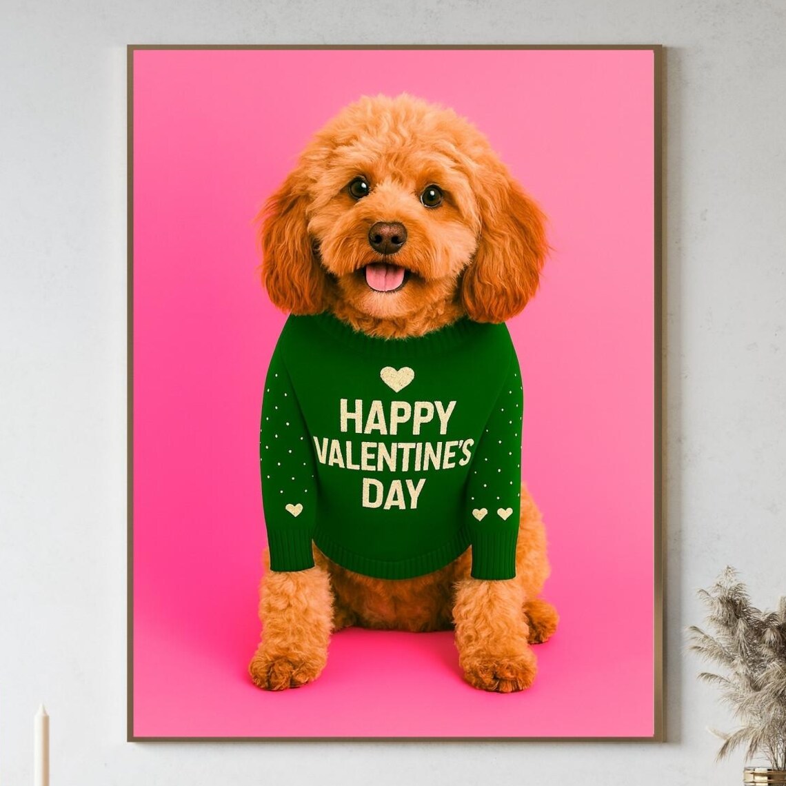 Cavapoo Happy Valentines Day Sweater Dog Portrait Love Poster