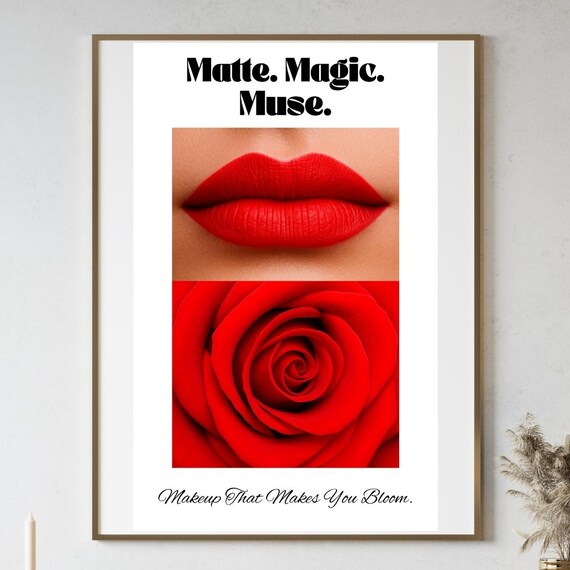 Matte Magic Muse Red Lips Rose Makeup Quote Beauty Salon Poster