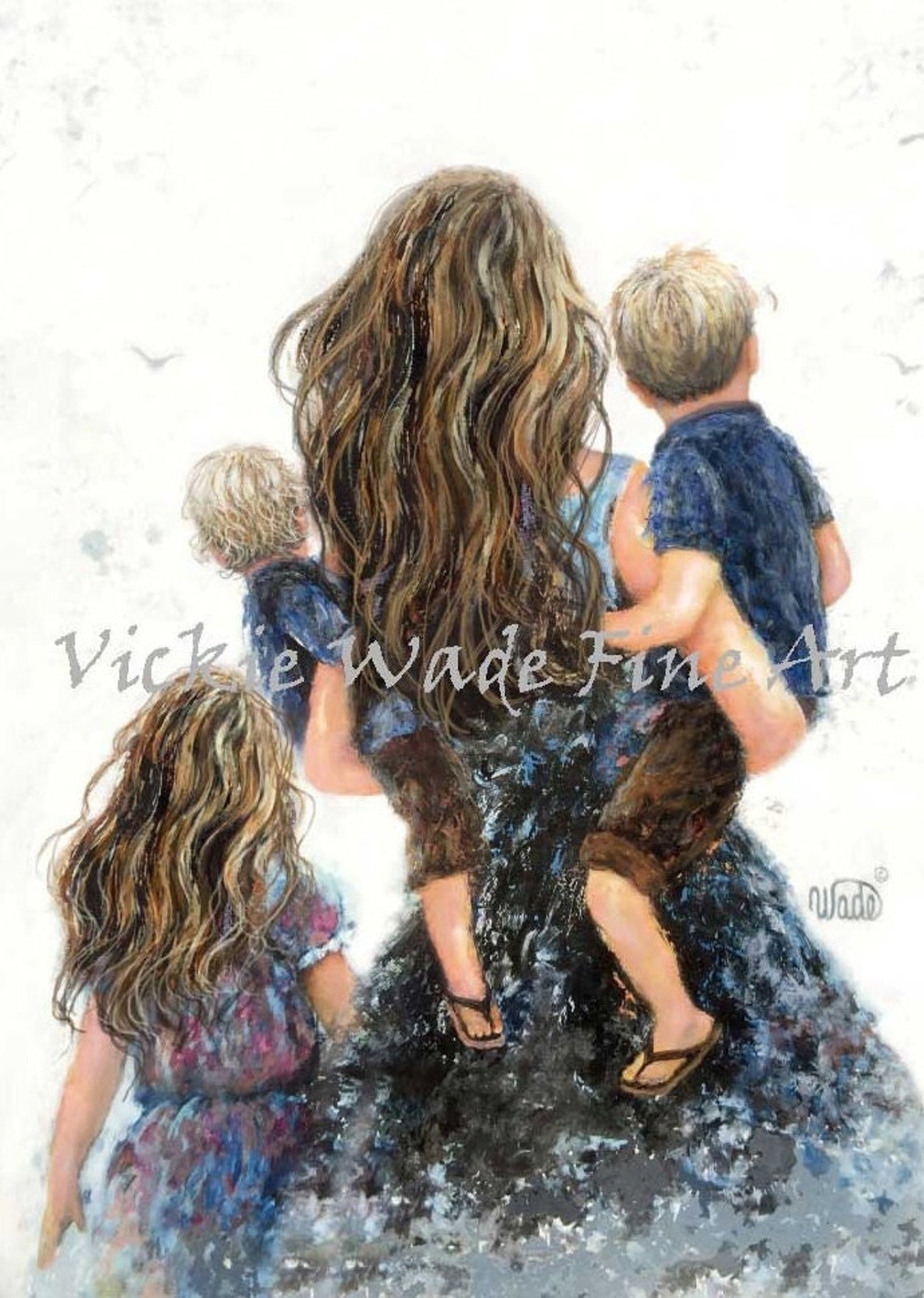 Mother Carrying Her Two Sons While Her Daughter Walks Close Poster