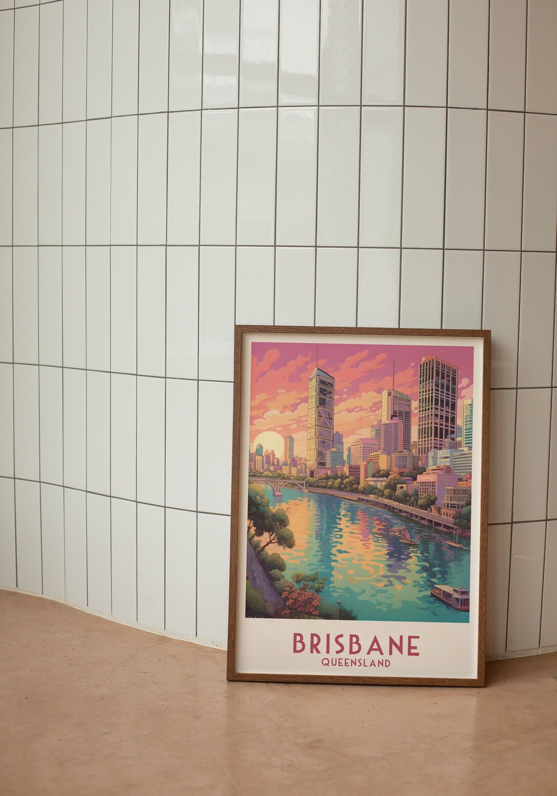 Brisbane Queensland Sunset Skyline Riverside Golden Hour Travel Poster - Image 3