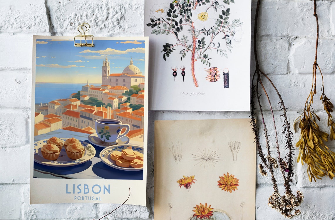 Lisbon Terrace Coffee and Pastries Overlooking Old Town Travel Poster - Image 4