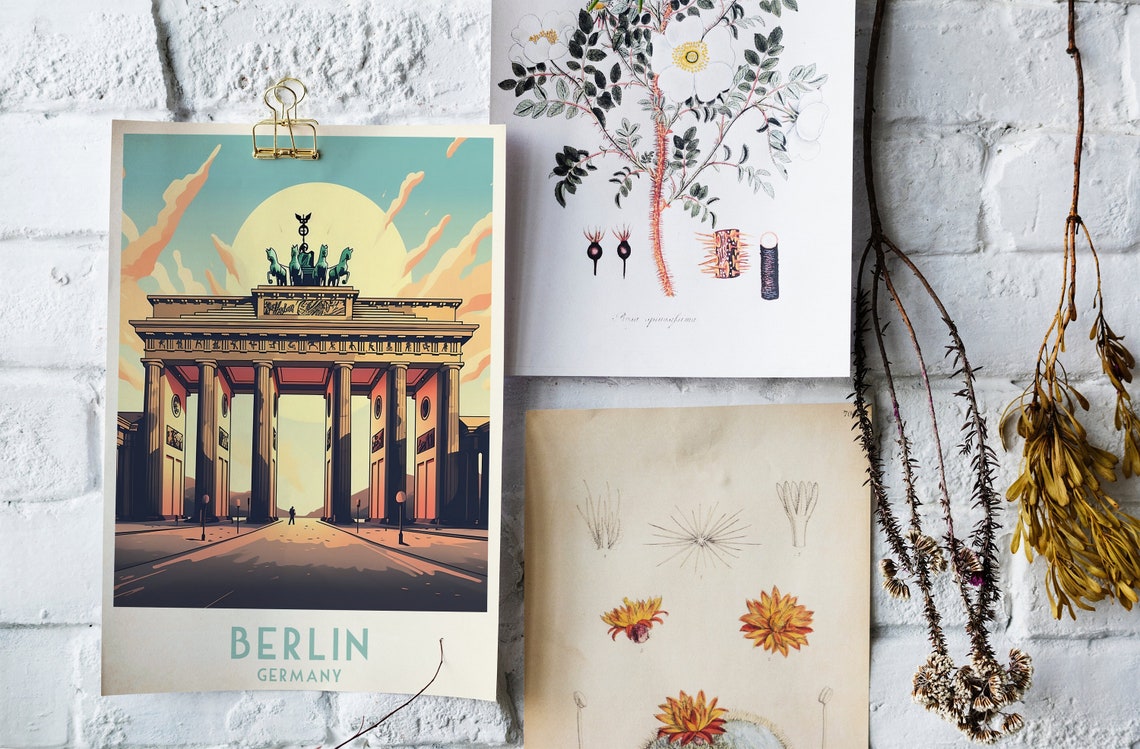 Berlin Brandenburg Gate Sunset Golden Light Vintage Travel Poster - Image 4