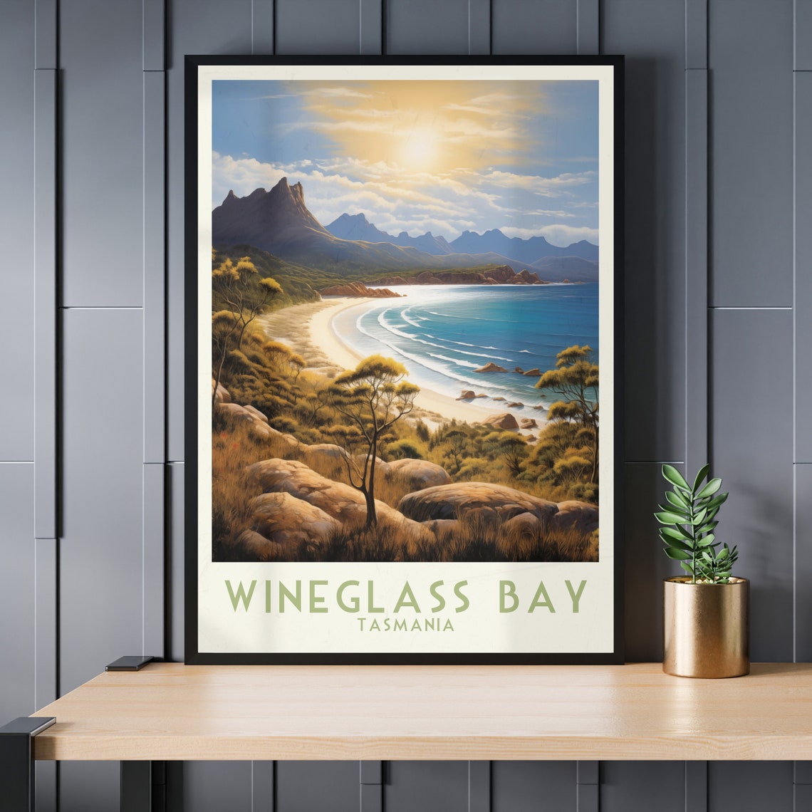 Wineglass Bay Tasmania Golden Beach Mountain Coast Travel Poster - Image 3