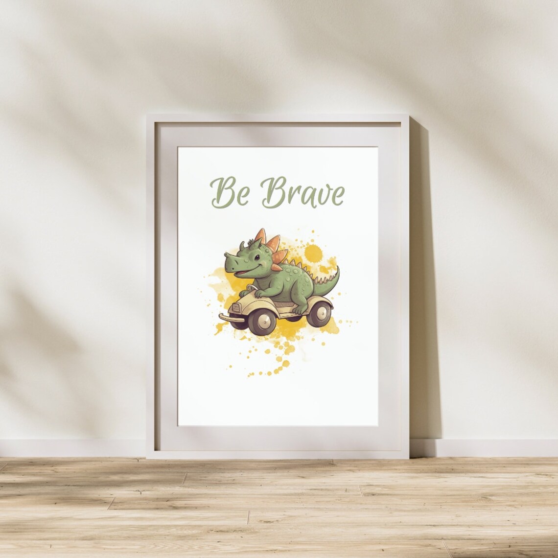 Be Brave Cute Baby Dinosaur Riding Toy Car Nursery Quote Poster - Image 3