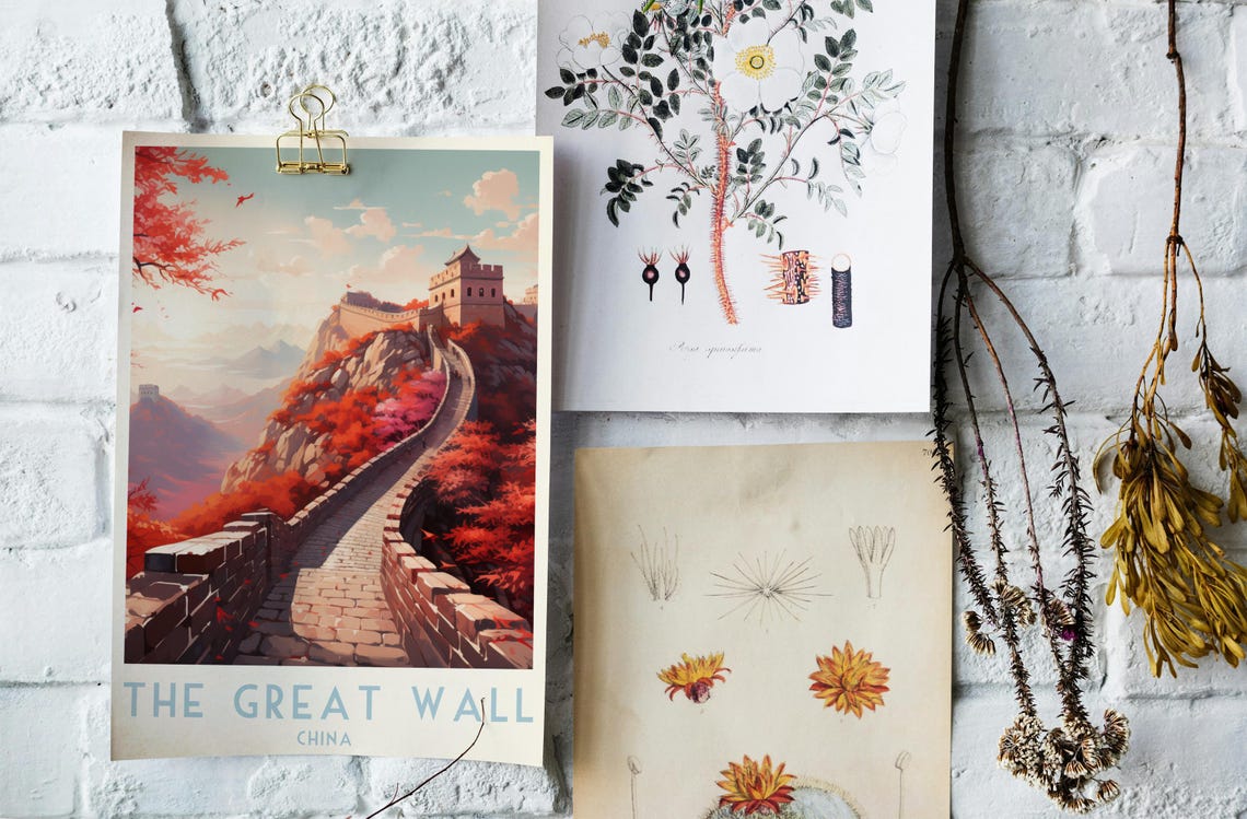 The Great Wall China Autumn Red Foliage Mountains Travel Poster - Image 4