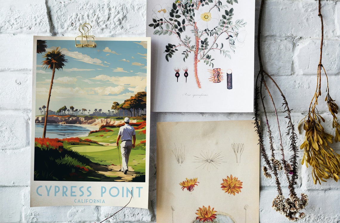 Cypress Point California Golfer Walking Coastal Path Golf Poster - Image 3