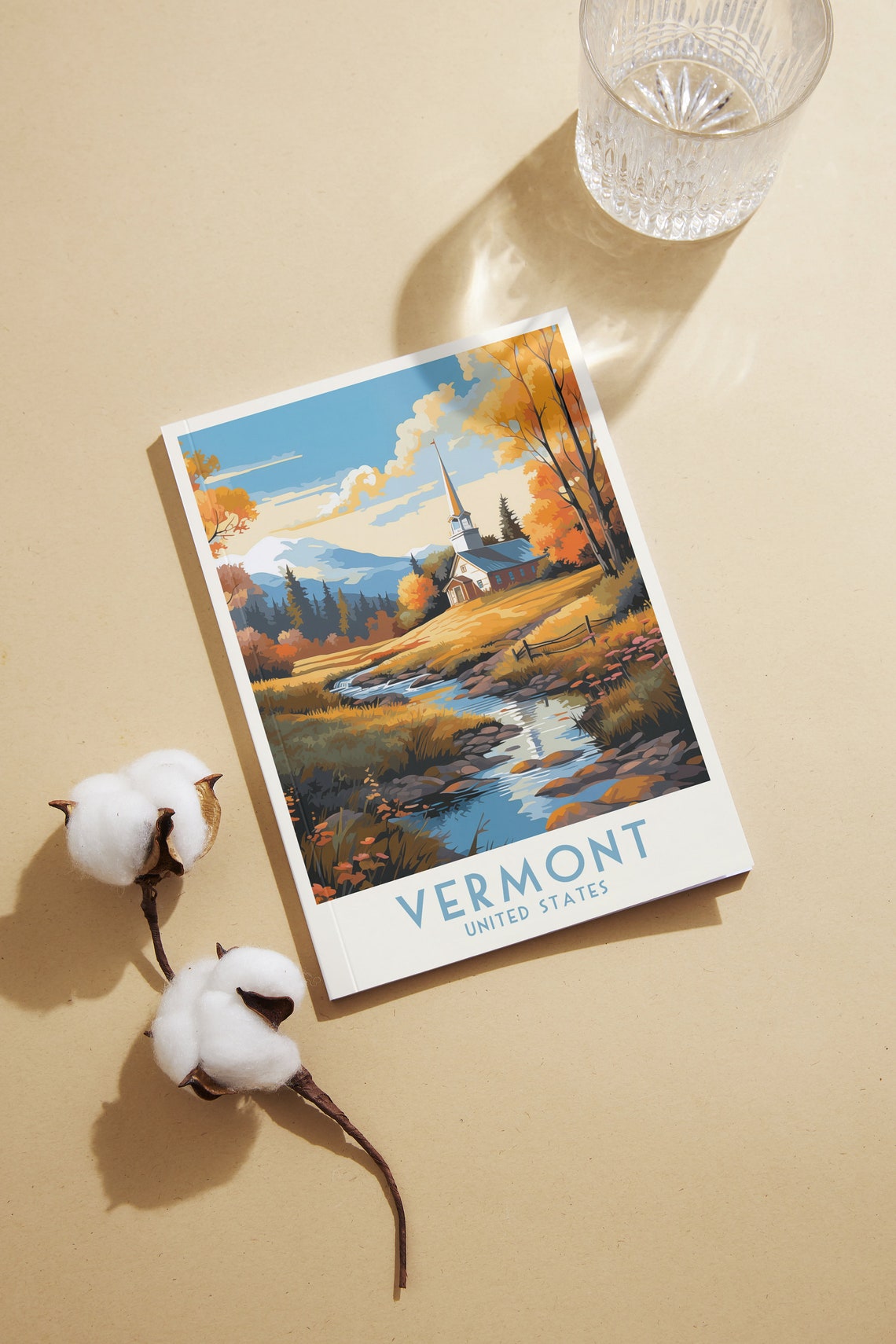 Vermont Fall Foliage Church Steeple Stream Autumn Travel Poster - Image 2