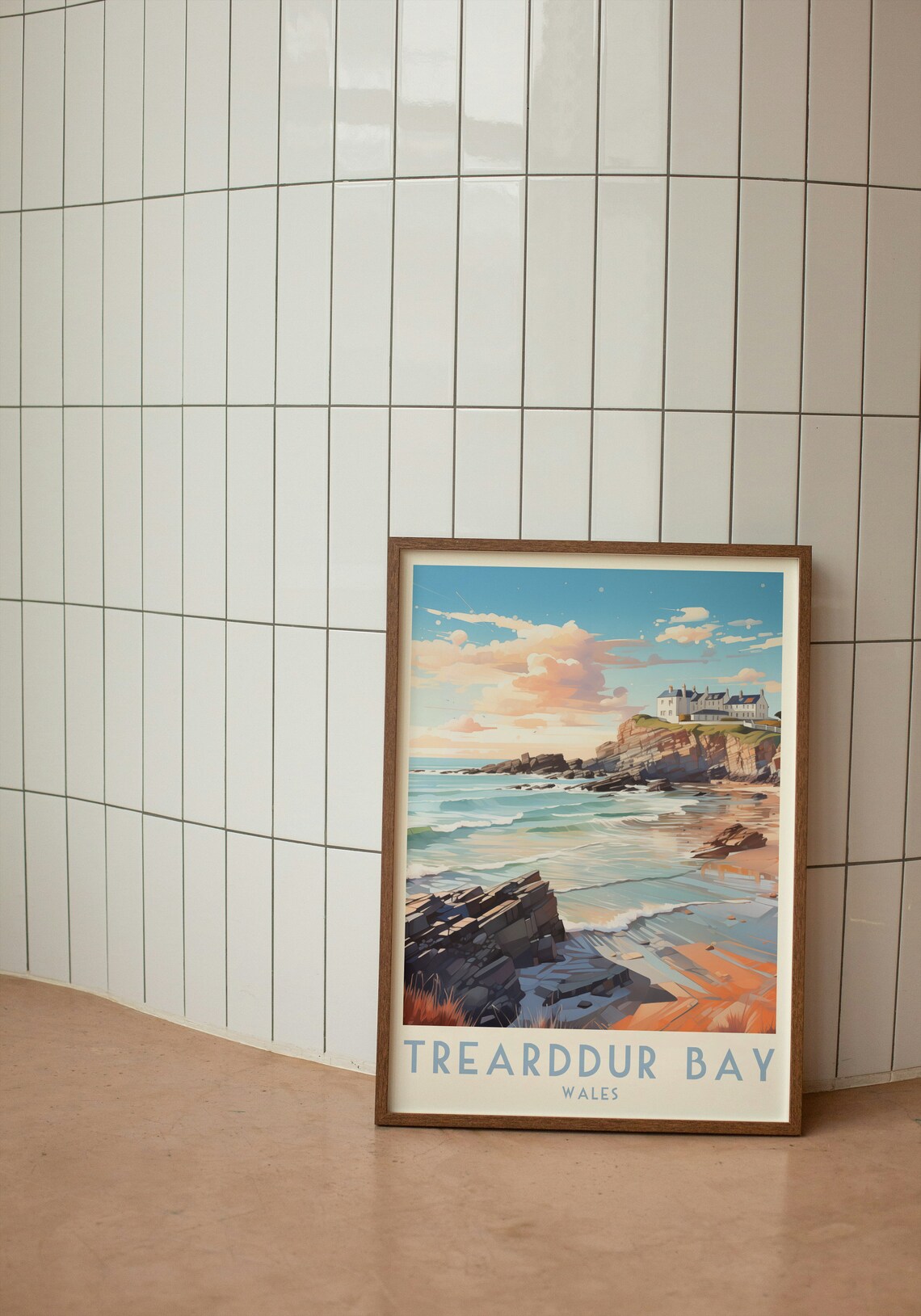 Trearddur Bay Wales White Cliffside Houses Beach Travel Poster - Image 2