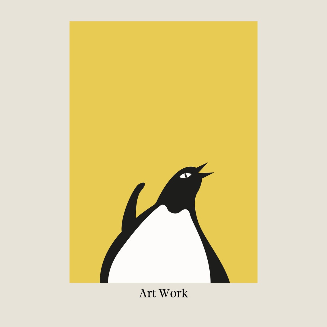 Minimalist Penguin Silhouette Mustard Yellow Kids Nursery Poster - Image 2