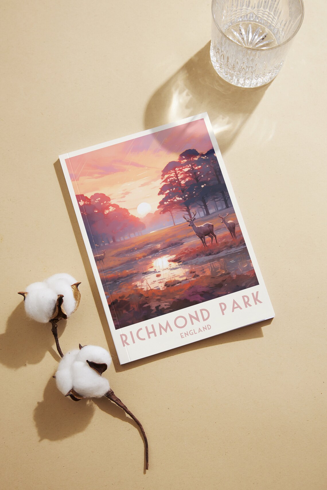 Richmond Park London Deer Sunset Stream Golden Wildlife Poster - Image 2