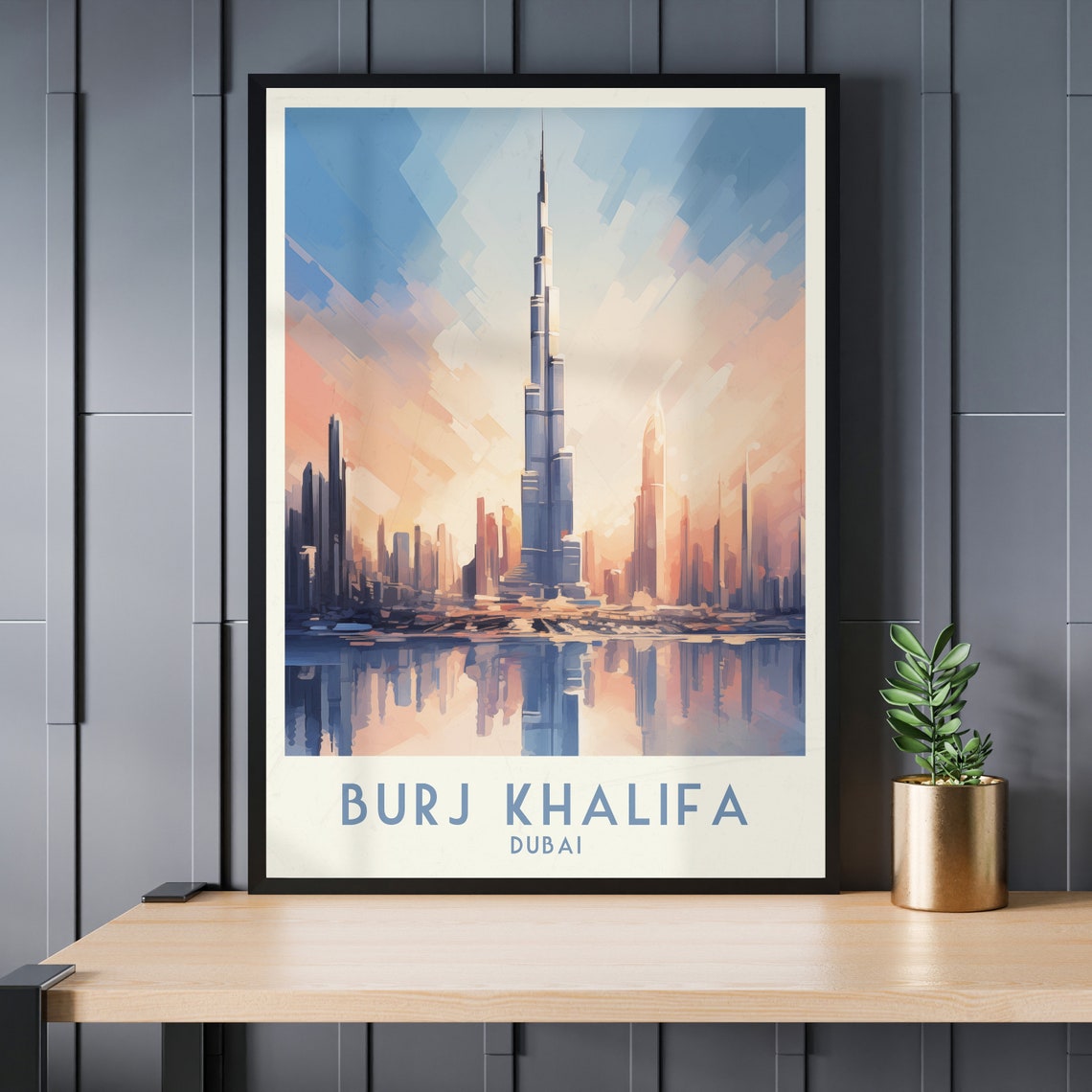 Burj Khalifa Dubai Sunset Skyline Reflections Cityscape Art Poster - Image 3