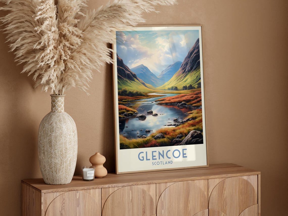 Glencoe Valley River Mist Scottish Highlands Scenic Travel Poster - Image 4