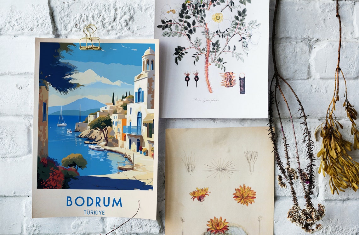 Bodrum Turkiye Whitewashed Coast Bell Tower Harbor Travel Poster - Image 3